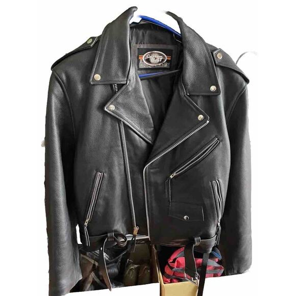 CUSTOM BILT BLACK LEATHER MOTORCYCLE BIKER JACKET - SIZE XL NO FLAWS! - Picture 1 of 11